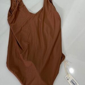 Aerie SMOOTHEZ Real Good Shimmer Bodysuit S  Nude Tan Glitter Pull-On New